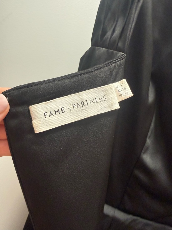 Fame and Partners Borealis satin Black V-Neck Draped  Dress